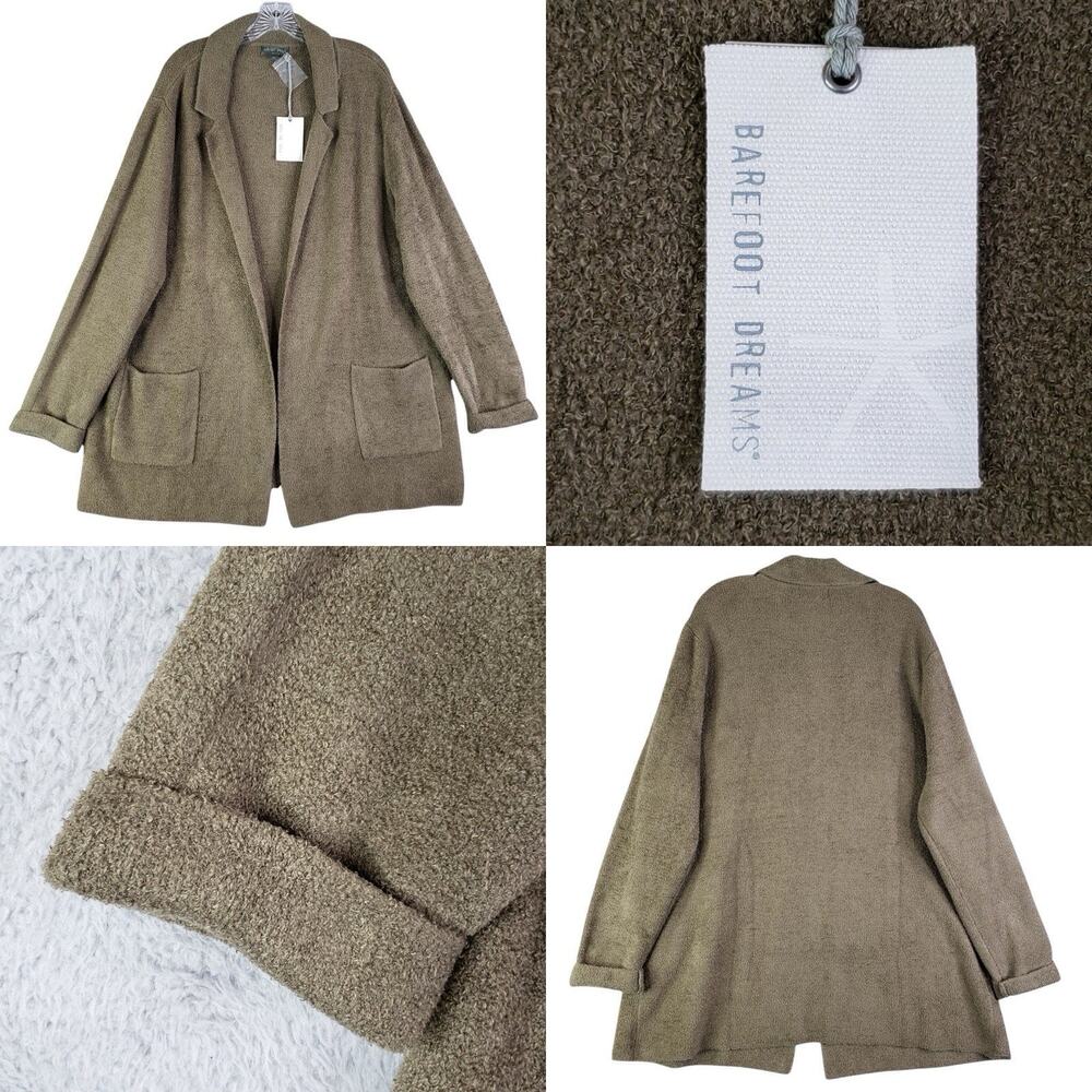 Barefoot Dreams CozyChic Lite Double Knit Notch Collar Green Cardigan Sweater 2X